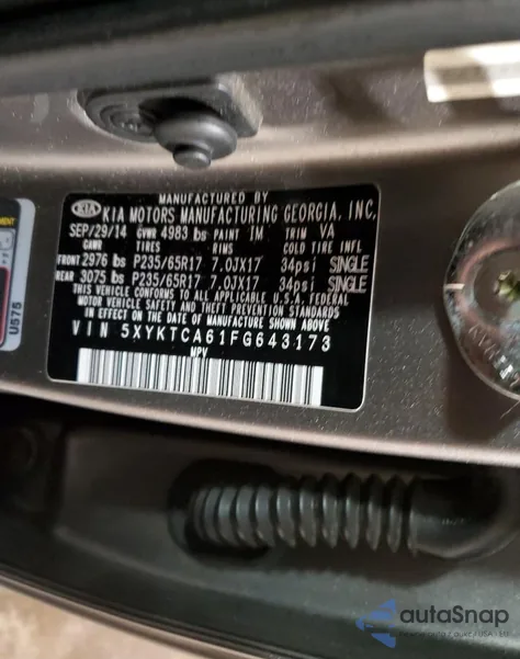 2015 Kia Sorento Lx from USA, damaged, VIN 5XYKTCA61FG643173
